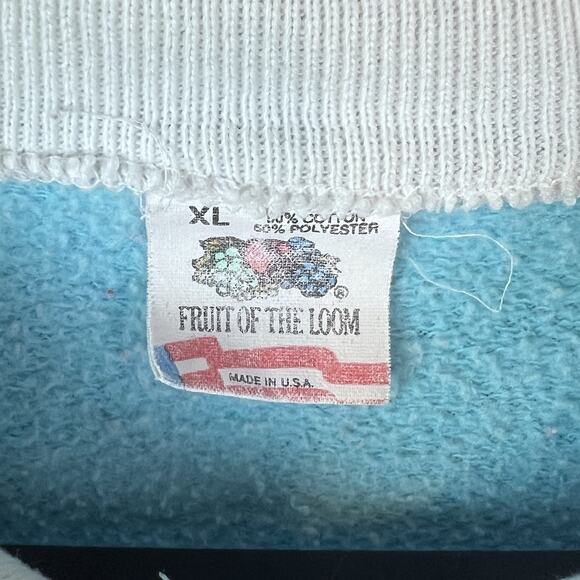 VTG Kitty Cat Lady Sweatshirt Sz XL Blue Grannycore Puffy Paint Collared 90s - Picture 4 of 7